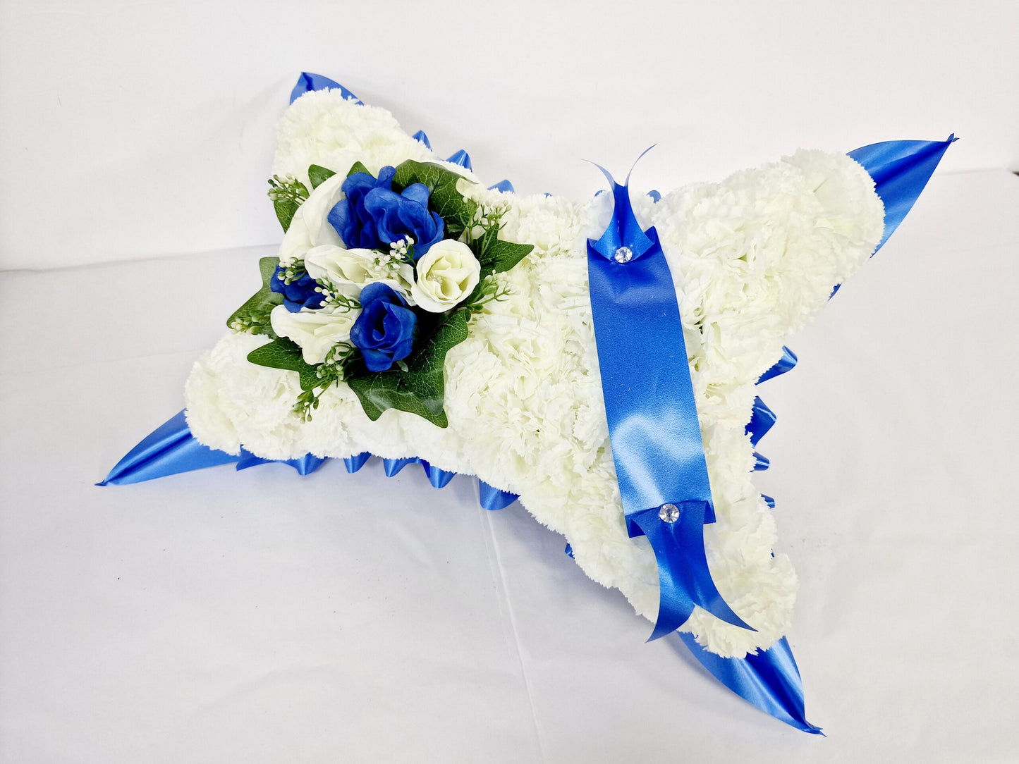 Artificial Silk Pillow Funeral Flowers - Royal blue and Ivory