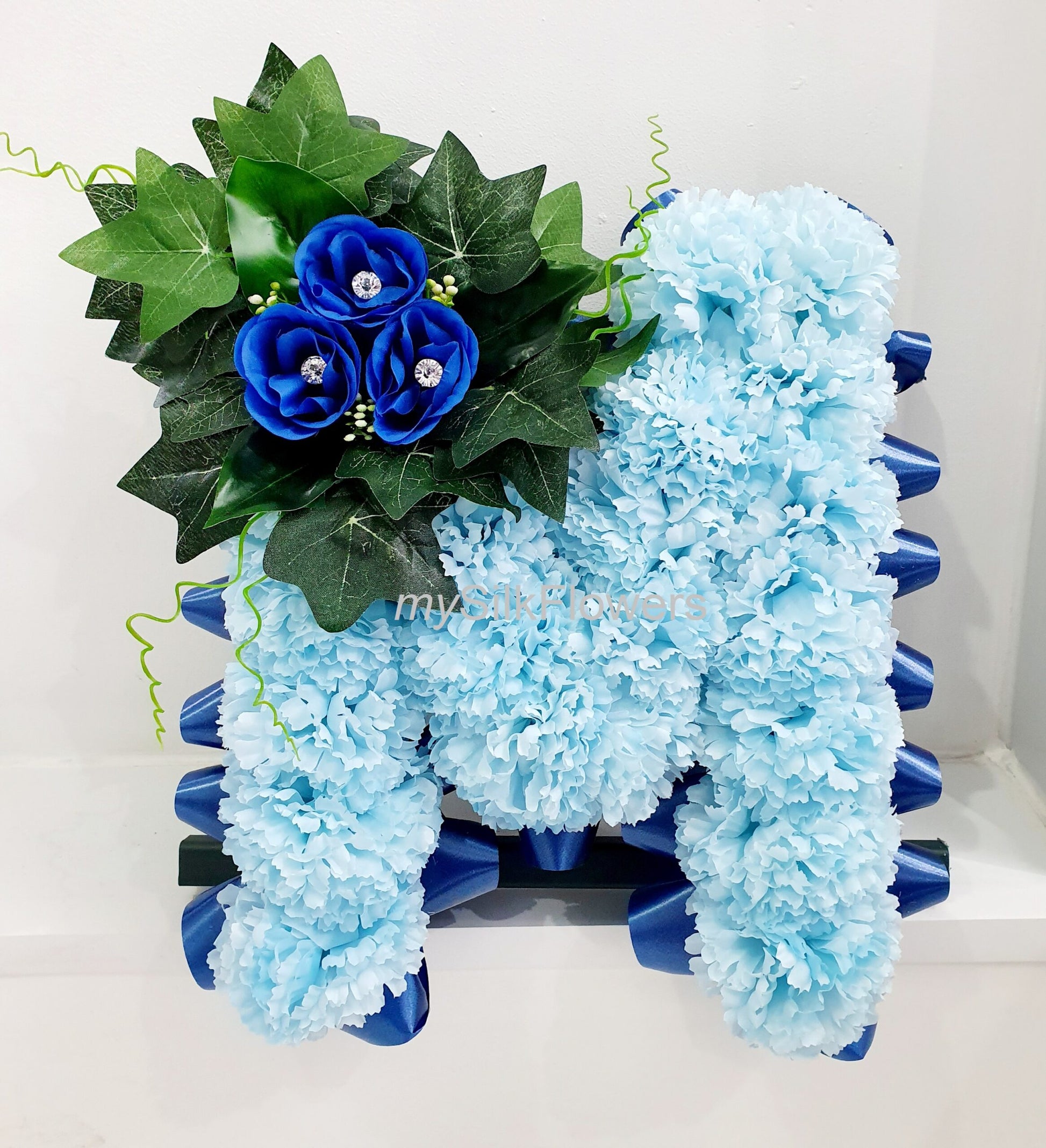 M Any Single Letter Funeral/Memorial Tribute (Blue)